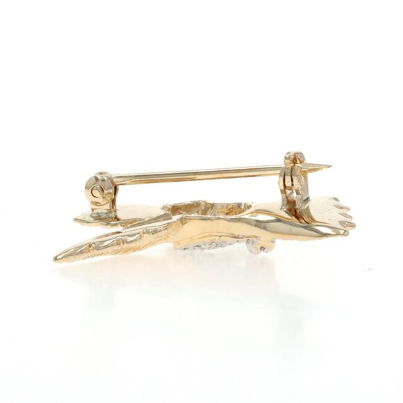 Vintage-18K-Yellow-Gold-  Yellow Gold diamonds Hummingbird Brooch 14k Single & Round Brilliant Nature Pin